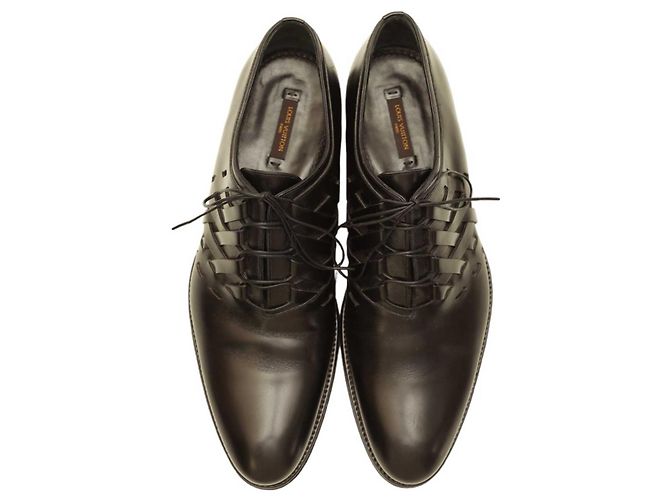 Louis Vuitton Scarpe eleganti stringate stringate da uomo in pelle nera con lati intrecciati 8 Nero - vista 6