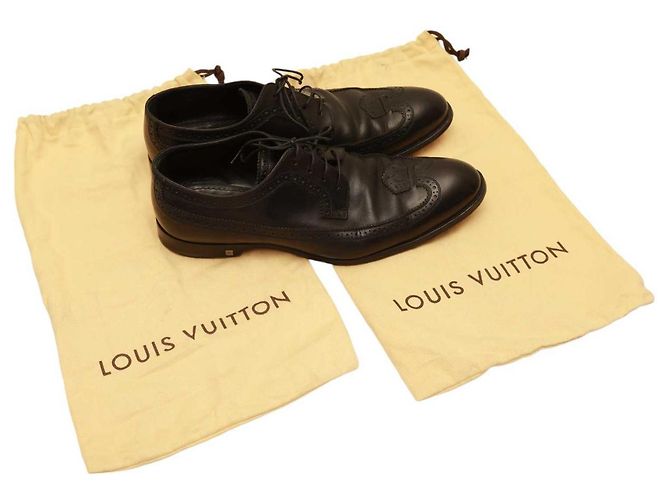 Sapatos masculinos Louis Vuitton de couro preto Brogues Oxfords com cadarço 8 - vista 11