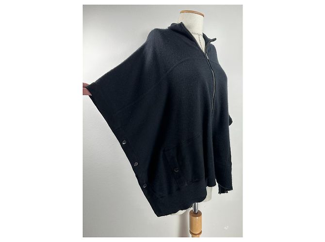 Autre Marque Repeat Luxury Poncho Strickjacke Schwarz Kaschmir Wolle - Ansicht 2