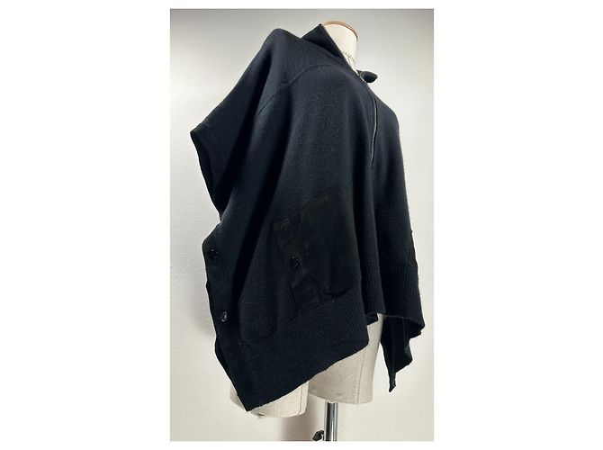 Autre Marque Repeat Luxury Poncho Strickjacke Schwarz Kaschmir Wolle - Ansicht 3