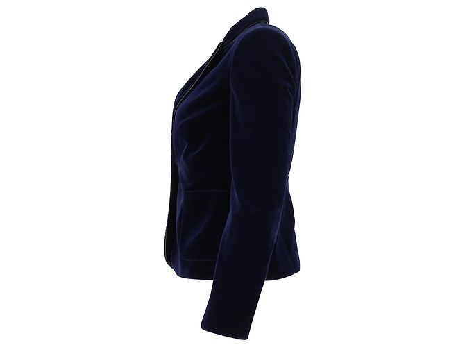 Miu Miu Blazer mit Lederbesatz aus marineblauem Samt - Ansicht 2