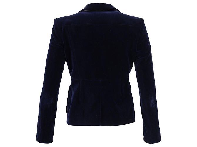 Miu Miu Blazer mit Lederbesatz aus marineblauem Samt - Ansicht 3
