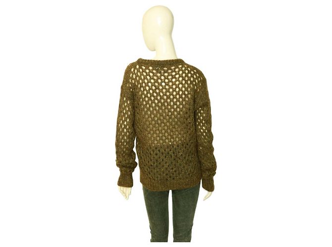 Isabel Marant Grün Beige Woll-Mohair-Pullover mit offenem Strick, perforiert. Top-Größe 38 - Ansicht 2