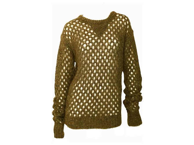 Isabel Marant Grün Beige Woll-Mohair-Pullover mit offenem Strick, perforiert. Top-Größe 38 - Ansicht 3