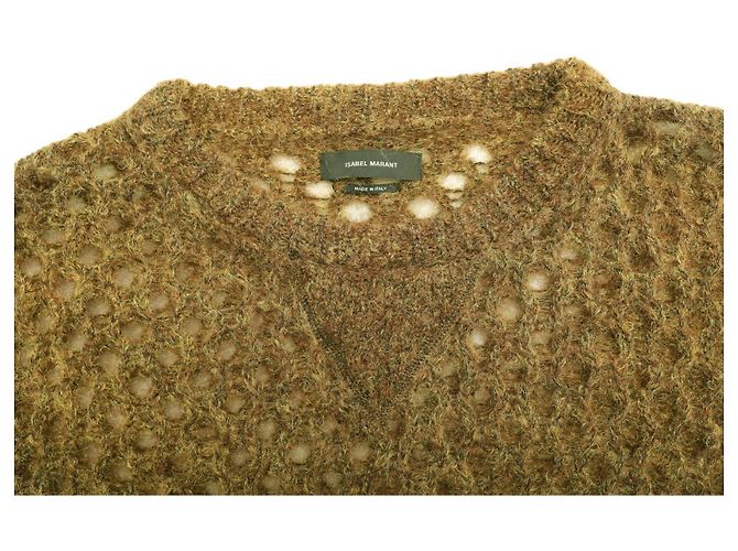 Isabel Marant Grün Beige Woll-Mohair-Pullover mit offenem Strick, perforiert. Top-Größe 38 - Ansicht 5