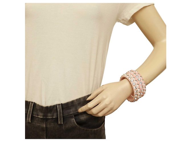Blumarine bracciale bangle largo da donna con cristalli rosa tempestati di strass lucidi - vista 11