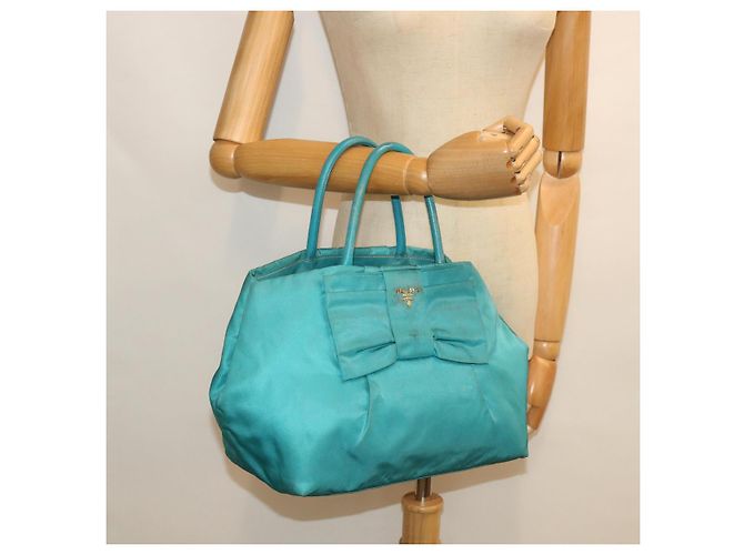 PRADA Borsa a mano Nylon Blu Turchese Auth 56277 - vista 22