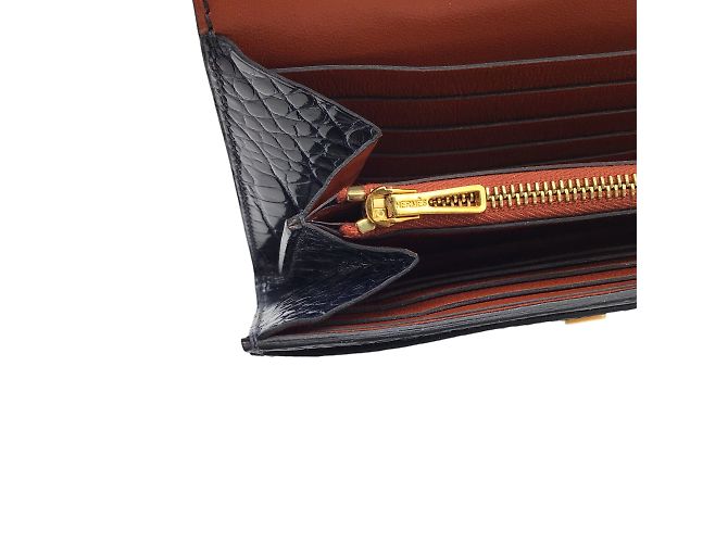 Hermès Hermes Navy Blue Shiny Gator Constance Wallet - view 11