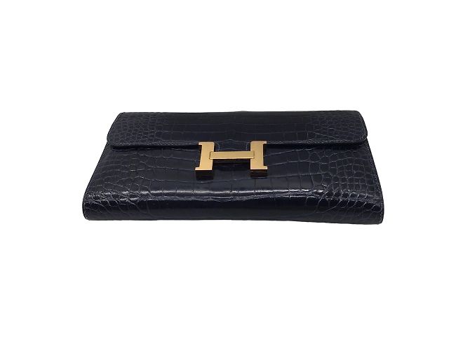 Hermès Hermes Navy Blue Shiny Gator Constance Wallet - view 4