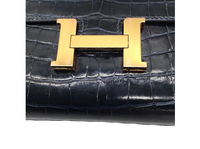 Hermès Hermes Navy Blue Shiny Gator Constance Wallet - view 5