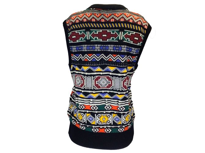 Colete jacquard de malha de lã com múltiplas mangas e decote em V Stella Jean preto Multicor - vista 3