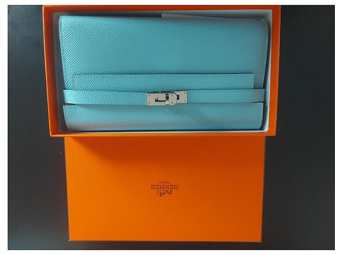 Hermès Kelly Geldbörse Leder Hellblau - Ansicht 2