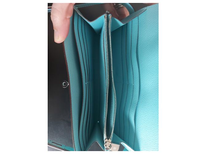 Hermès Kelly Geldbörse Leder Hellblau - Ansicht 4