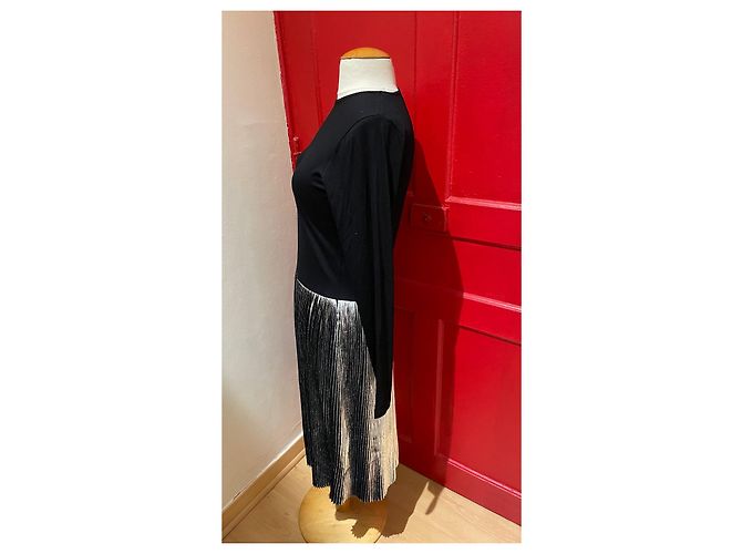 Agnès b. Kleid Schwarz Silberne Streifen Plissee - Ansicht 2