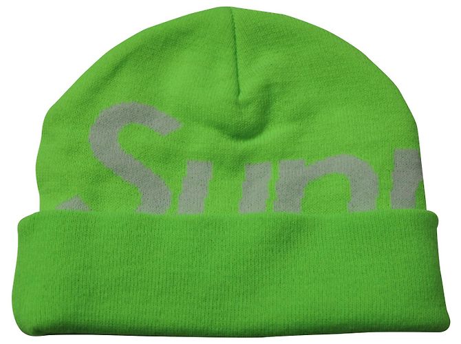 Berretto Supreme con logo grande in cotone verde neon - vista 2