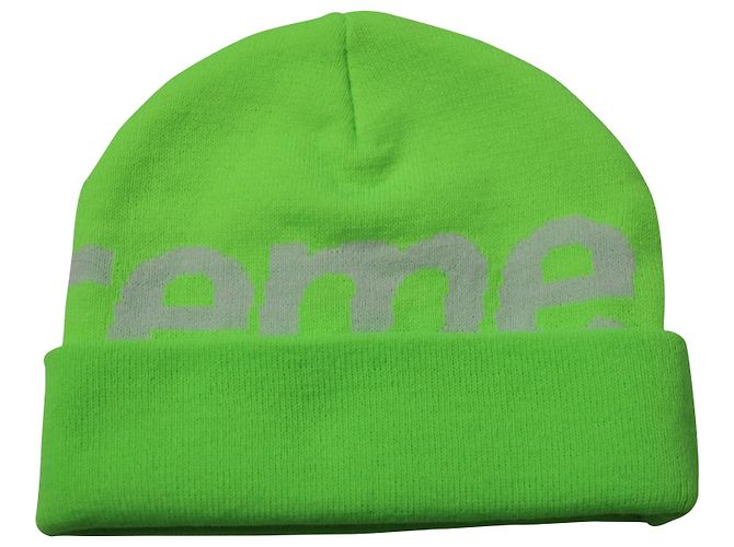 Berretto Supreme con logo grande in cotone verde neon - vista 3