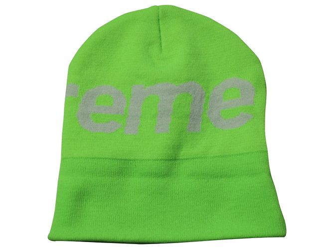 Berretto Supreme con logo grande in cotone verde neon - vista 7