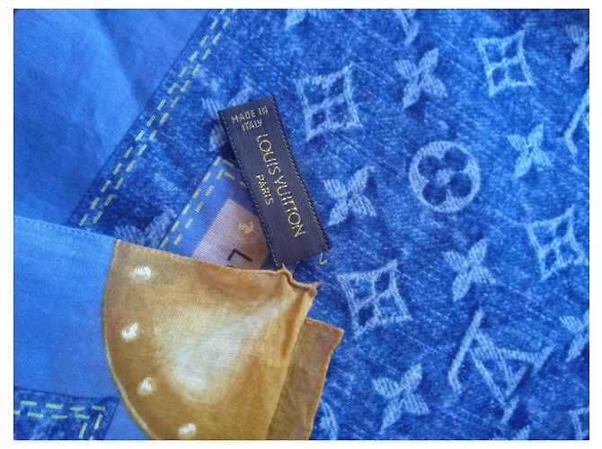Foulard Louis Vuitton quadrato in cotone blu denim - vista 2