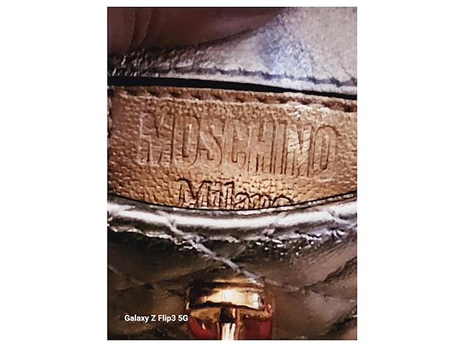 Mini borsa Moschino in pelle argento e oro D'oro - vista 3