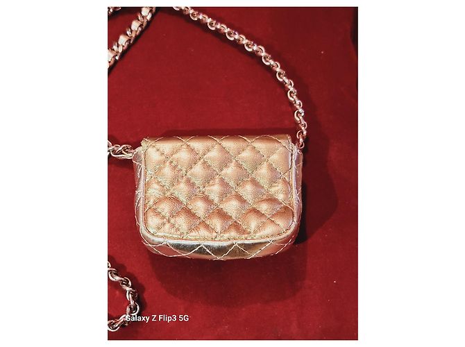 Mini borsa Moschino in pelle argento e oro D'oro - vista 5