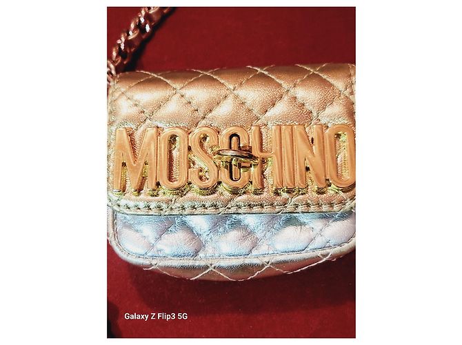 Mini borsa Moschino in pelle argento e oro D'oro - vista 6