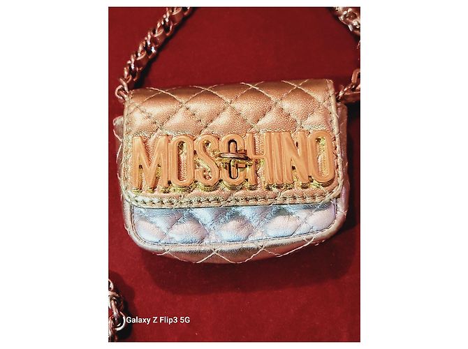 Mini borsa Moschino in pelle argento e oro D'oro - vista 7
