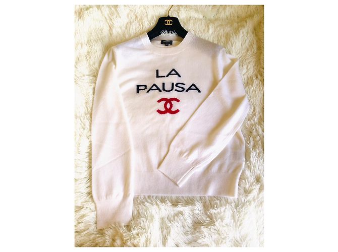 Chanel La Pausa Cruise Pullover weiß aus Kaschmir - Ansicht 2