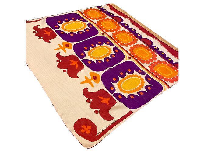Sciarpa sublime 60s Pierre Cardin seta selvaggia motivi geometrici multicolori Rosso Beige Arancione Porpora - vista 2