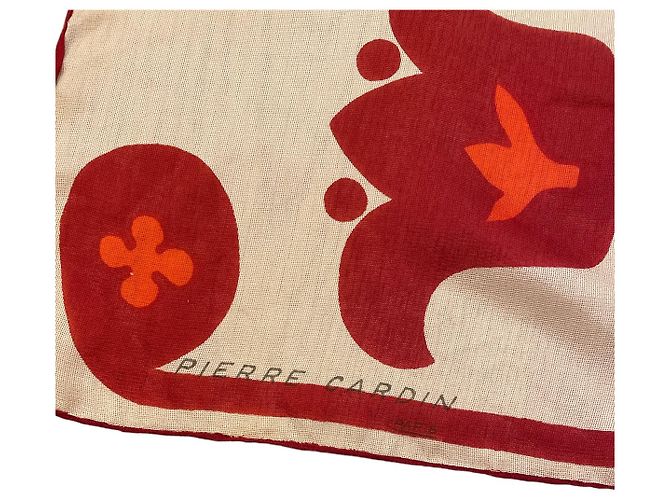 Sciarpa sublime 60s Pierre Cardin seta selvaggia motivi geometrici multicolori Rosso Beige Arancione Porpora - vista 3