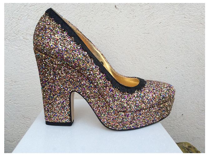 Manoush Keilschuhe mit Plateau in Gold Glitzer - Ansicht 2