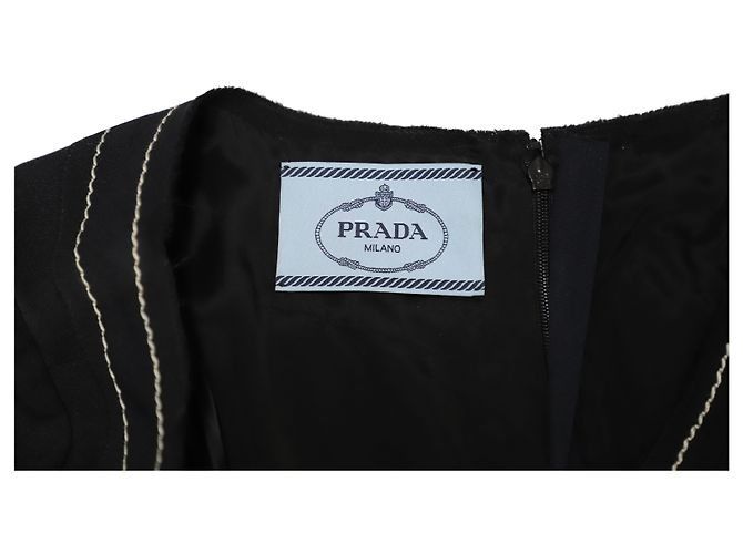 Abito midi Prada con cuciture a contrasto in seta nera Nero - vista 7