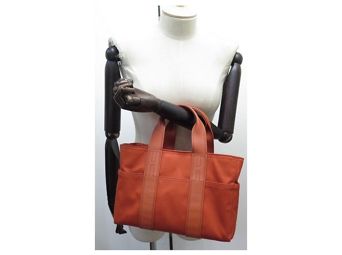 Hermès NUOVA BORSA A MANO HERMES ACAPULCO PM CABAS IN TELA E PELLE ROSSO MATTONE - vista 3