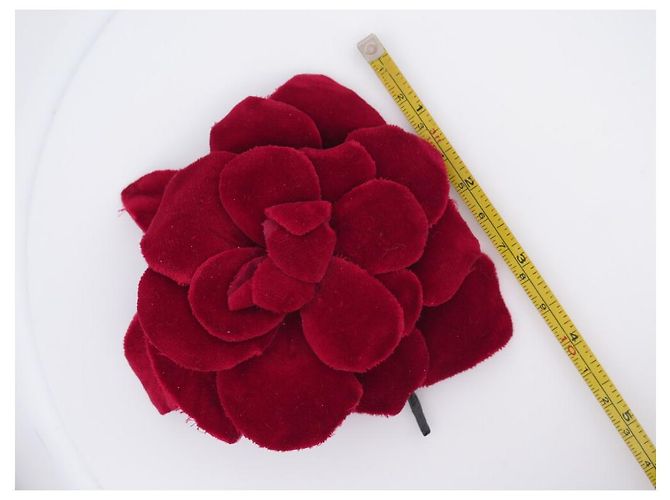 VINTAGE CHANEL CAMELIA BROSCHE AUS ROTEM SAMT CA 1980 SAMT-BROSCHE-BOX - Ansicht 5