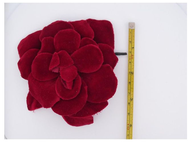 VINTAGE CHANEL CAMELIA BROSCHE AUS ROTEM SAMT CA 1980 SAMT-BROSCHE-BOX - Ansicht 6