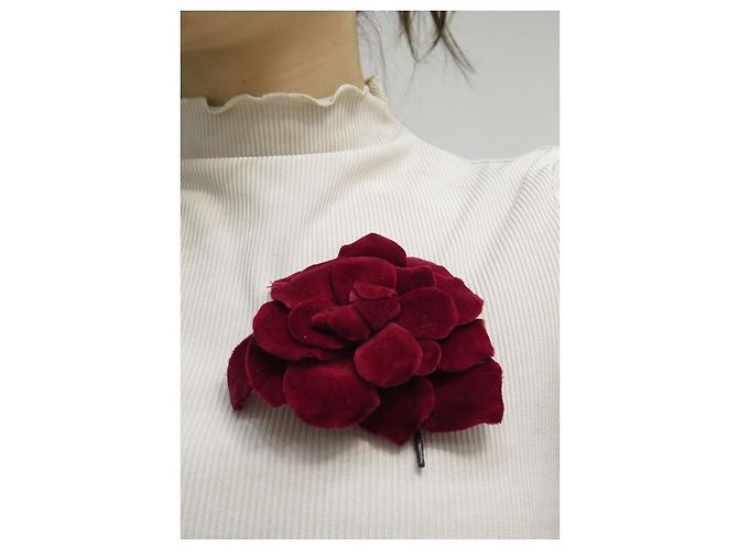 VINTAGE CHANEL CAMELIA BROSCHE AUS ROTEM SAMT CA 1980 SAMT-BROSCHE-BOX - Ansicht 7
