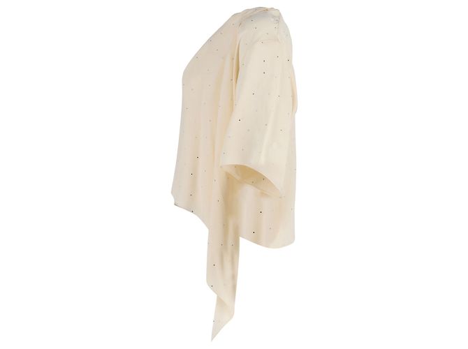 Céline Celine Top drapeado assimétrico embelezado com strass em seda creme Branco Cru - vista 2