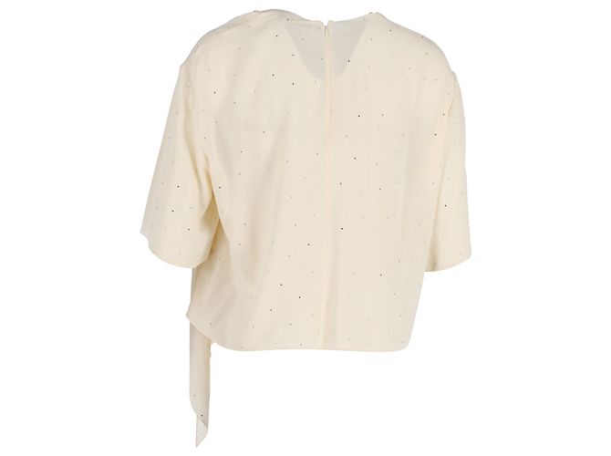 Céline Celine Top drapeado assimétrico embelezado com strass em seda creme Branco Cru - vista 3