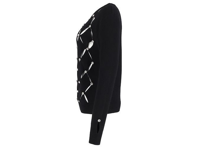 Kristallverzierter Cutout-Pullover von Paco Rabanne aus schwarzer Merinowolle - Ansicht 2