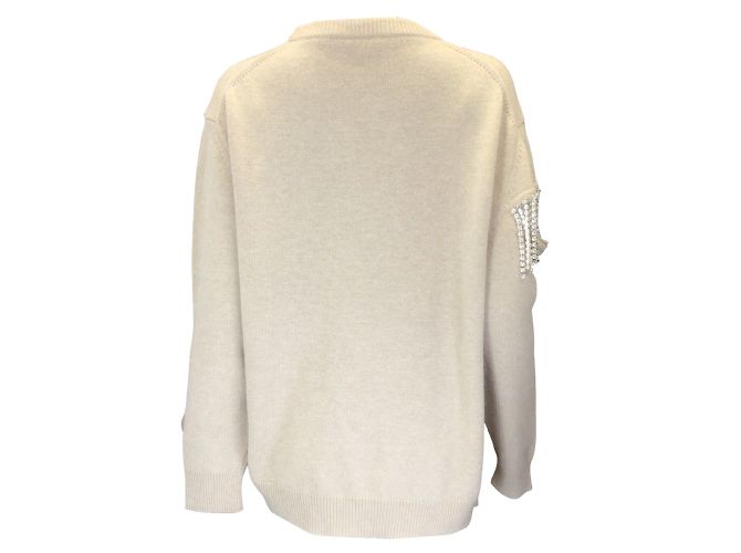 Christopher Kane Beige 2018 Crystal Embellished Wool Knit Sweater - vista 3