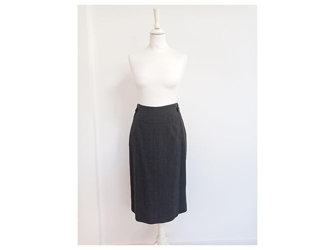Burberry Prorsum Falda midi de lana a rayas de Burberry Gris antracita - vista 2