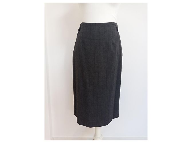 Burberry Prorsum Falda midi de lana a rayas de Burberry Gris antracita - vista 3