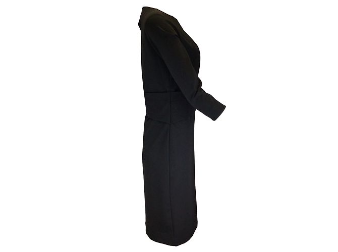 Fuzzi Schwarzes Stretch-Strickkleid mit Dreiviertelärmeln - Ansicht 2