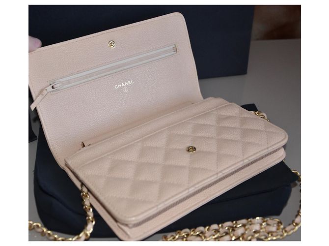 Wallet On Chain Borsa Chanel WOC Portafoglio su catena Beige Gold hardware - vista 10
