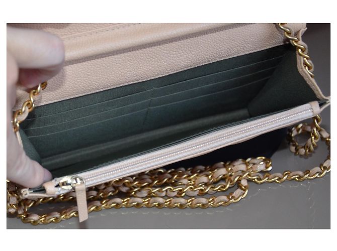Wallet On Chain Borsa Chanel WOC Portafoglio su catena Beige Gold hardware - vista 11