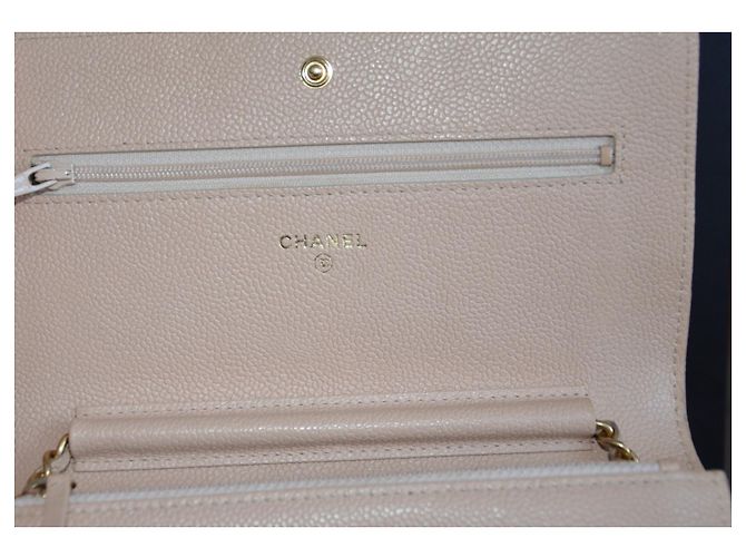 Wallet On Chain Borsa Chanel WOC Portafoglio su catena Beige Gold hardware - vista 12