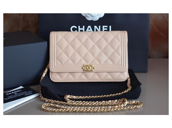 Wallet On Chain Borsa Chanel WOC Portafoglio su catena Beige Gold hardware - vista 2