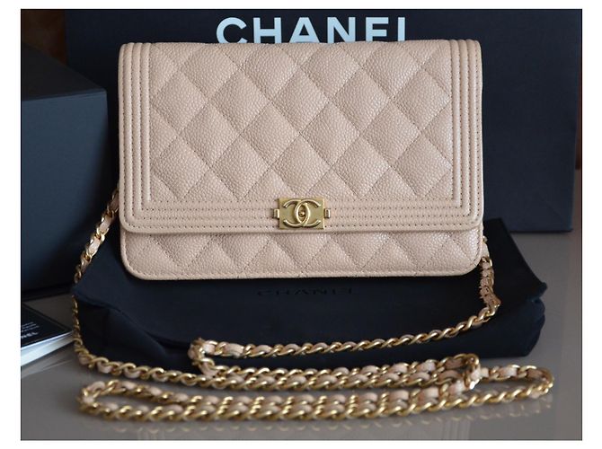 Wallet On Chain Borsa Chanel WOC Portafoglio su catena Beige Gold hardware - vista 3