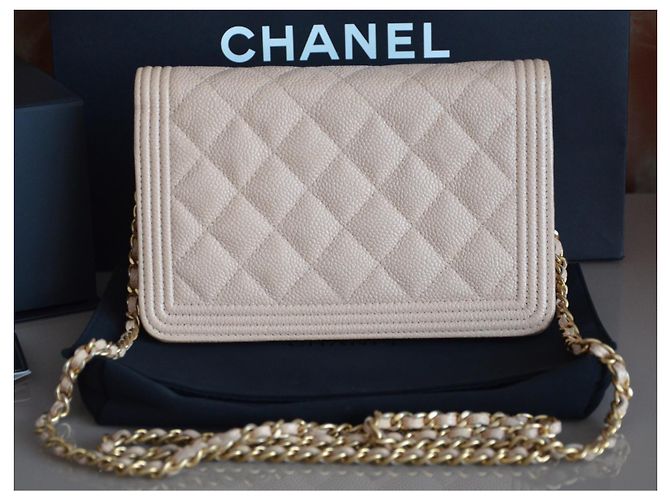Wallet On Chain Borsa Chanel WOC Portafoglio su catena Beige Gold hardware - vista 4