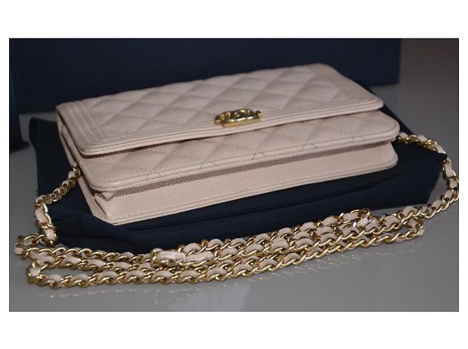 Wallet On Chain Borsa Chanel WOC Portafoglio su catena Beige Gold hardware - vista 5