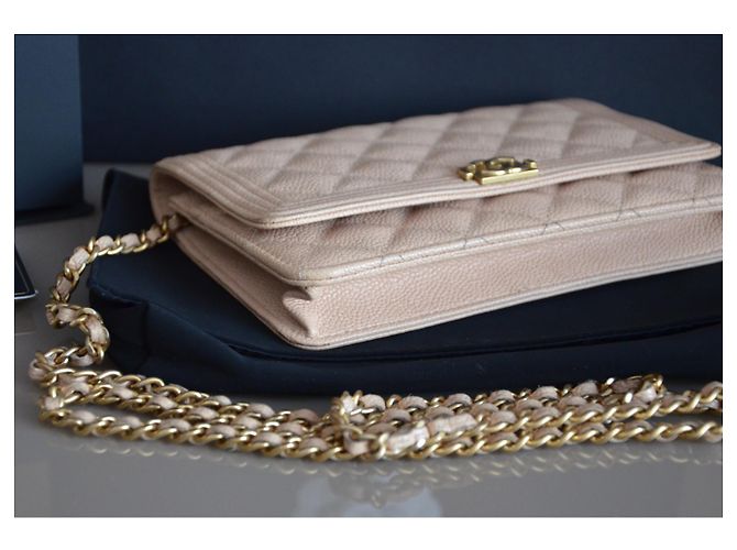 Wallet On Chain Borsa Chanel WOC Portafoglio su catena Beige Gold hardware - vista 6